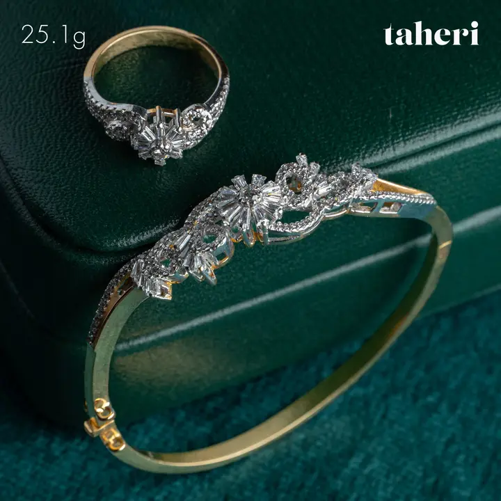 Yellow Gold Bangle & Ring with Cubic Zirconia design 112 by TAHERI