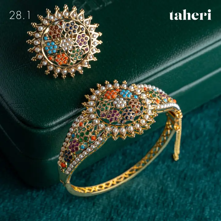 Yellow Gold Bangle & Ring with Colored Stones design 113 by TAHERI