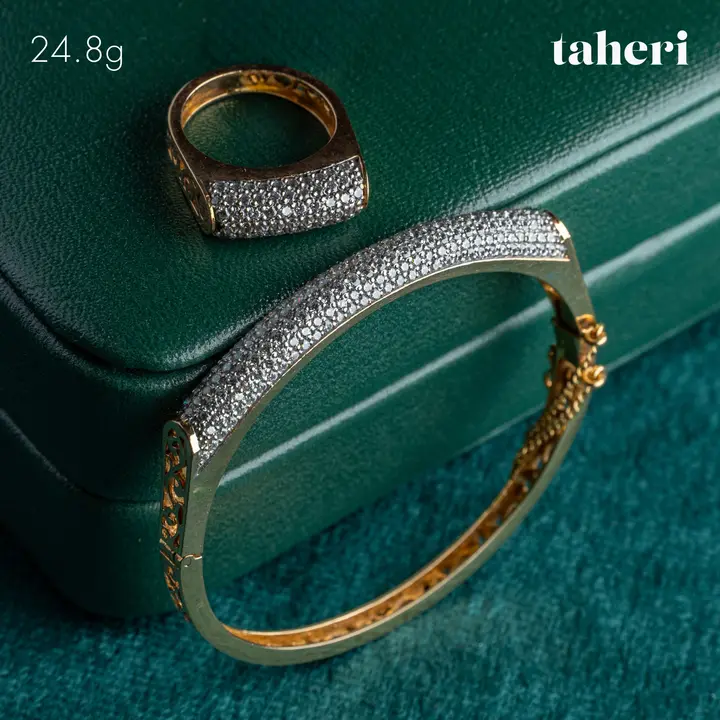 Yellow Gold Bangle & Ring with Cubic Zirconia design 114 by TAHERI
