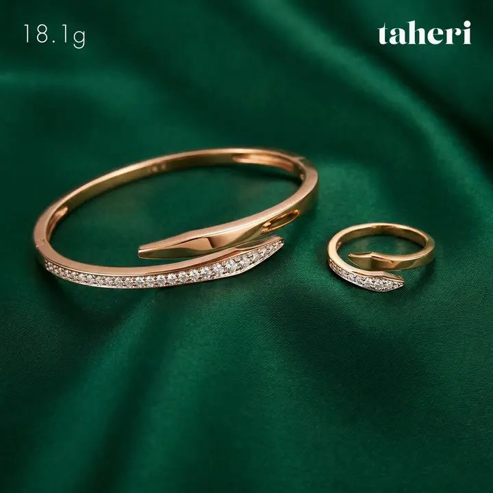 Rose Gold Bangle & Ring with Cubic Zirconia design 65 by TAHERI