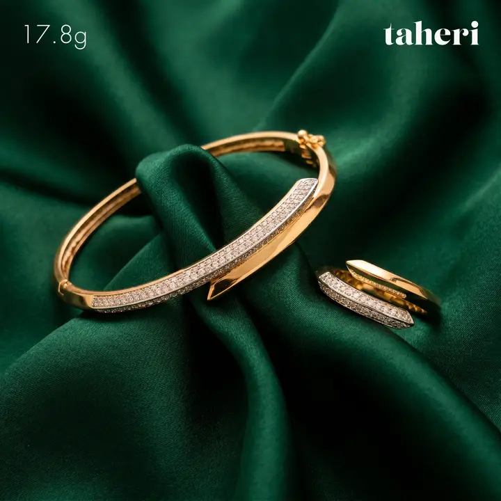 Yellow Gold Bangle & Ring with Cubic Zirconia design 67 by TAHERI