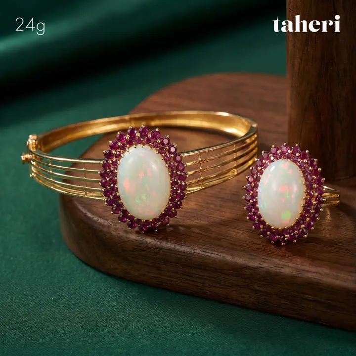 Yellow Gold Bangle & Ring with Colored Stones design 69 by TAHERI