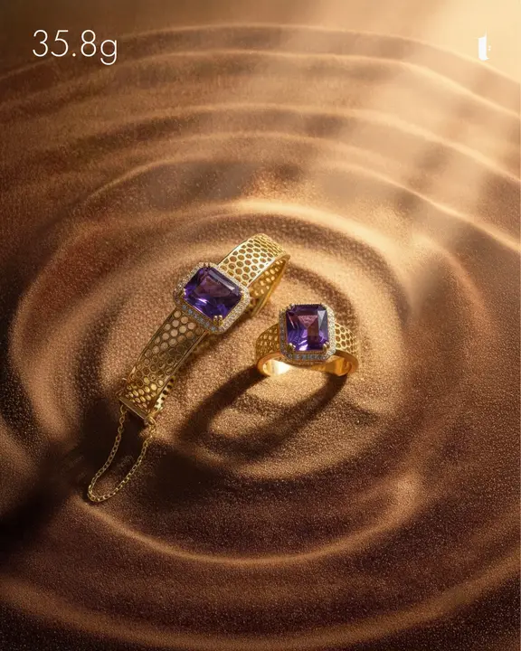 Yellow Gold Bangle & Ring with Colored Stones design 115 by TAHERI