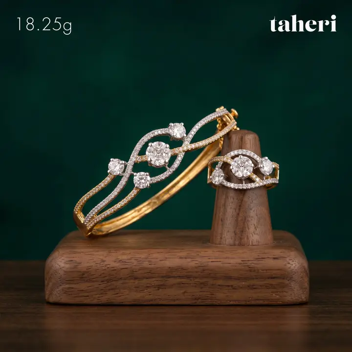 Two-Tone Bangle & Ring with Cubic Zirconia design 118 by TAHERI