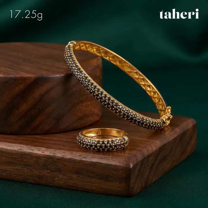 Yellow Gold Bangle & Ring with Colored Stones design 119 by TAHERI