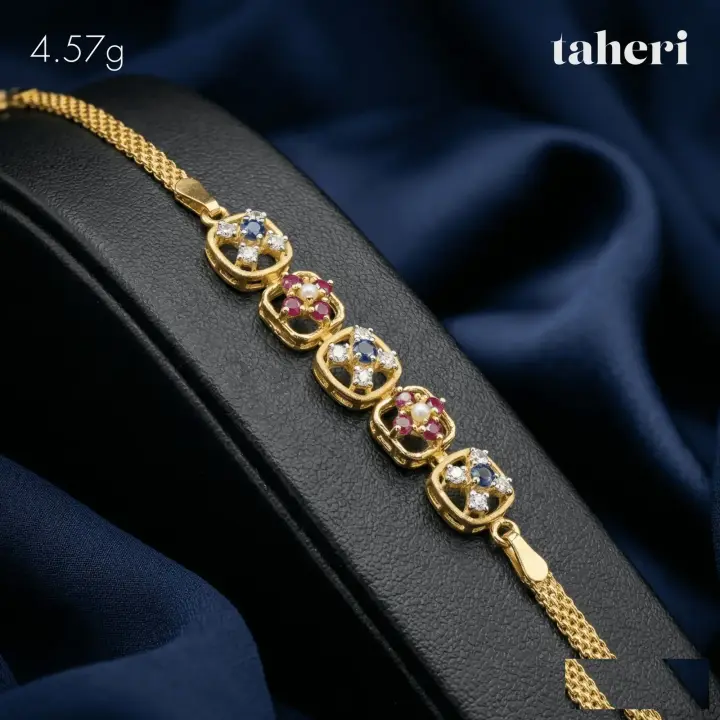 21k Yellow Gold Bracelet with Colored Stones design 19 by TAHERI