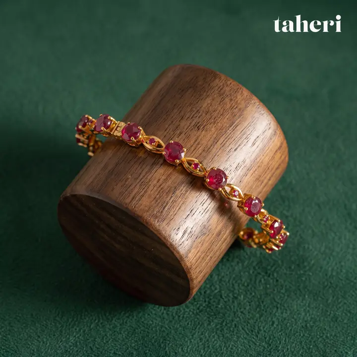 21k Yellow Gold Stone Bangle with Ruby design 21 by TAHERI