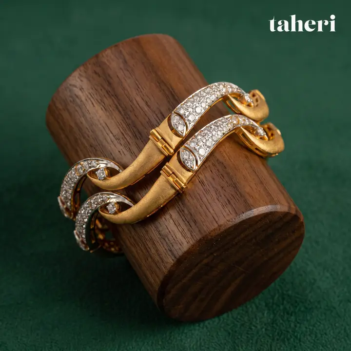 21k Two-Tone Gold Stone Bangle with Cubic Zirconia design 23 by TAHERI
