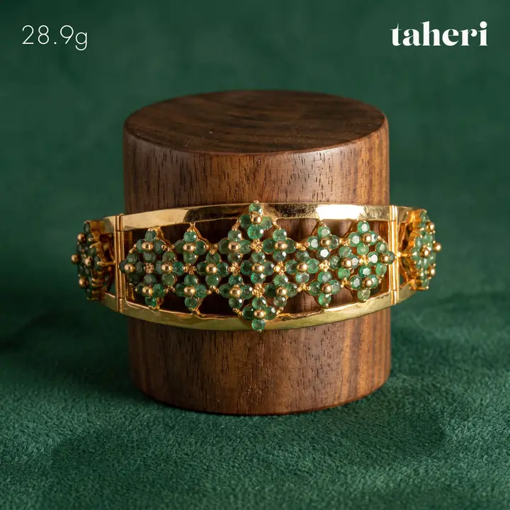 21k Yellow Gold Stone Bangle with Emerald design 24 by TAHERI