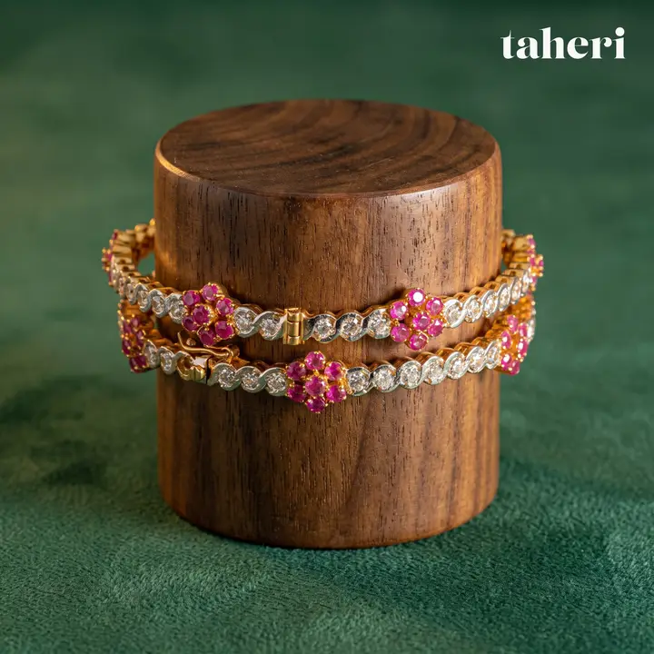21k Two-Tone Gold Stone Bangle with Ruby design 26 by TAHERI