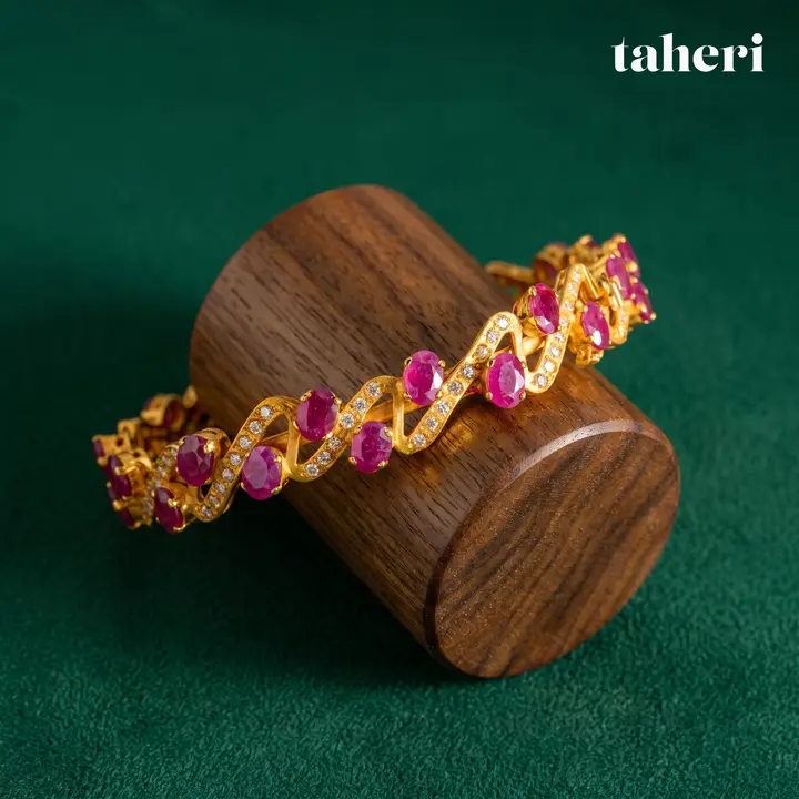 21k Yellow Gold Stone Bangle with Ruby design 27 by TAHERI