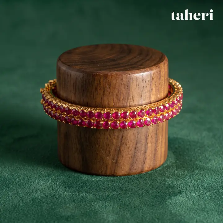 21k Yellow Gold Stone Bangle with Ruby design 28 by TAHERI