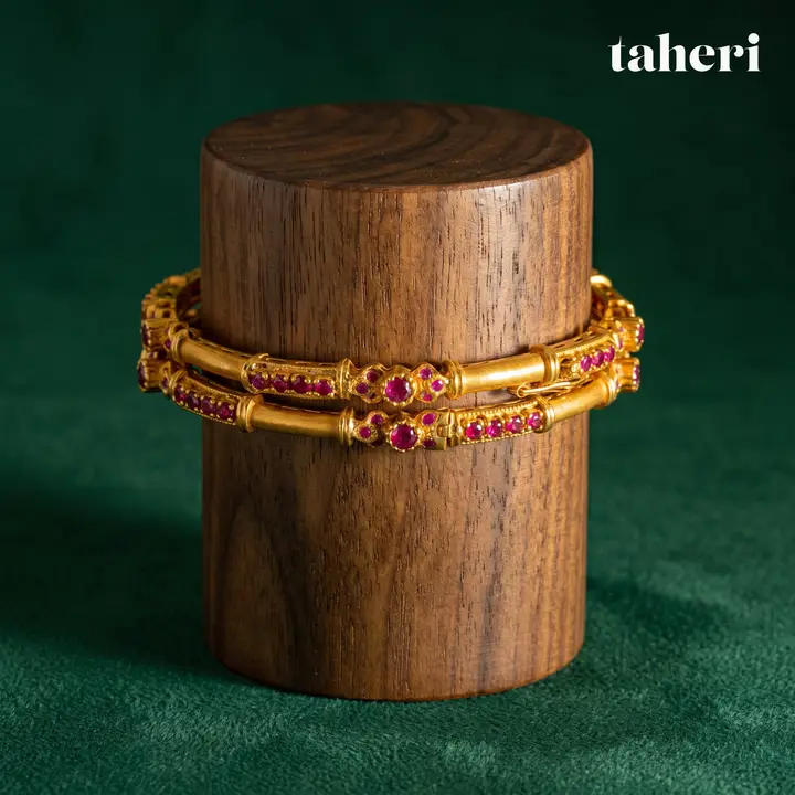 21k Yellow Gold Stone Bangle with Ruby design 29 by TAHERI