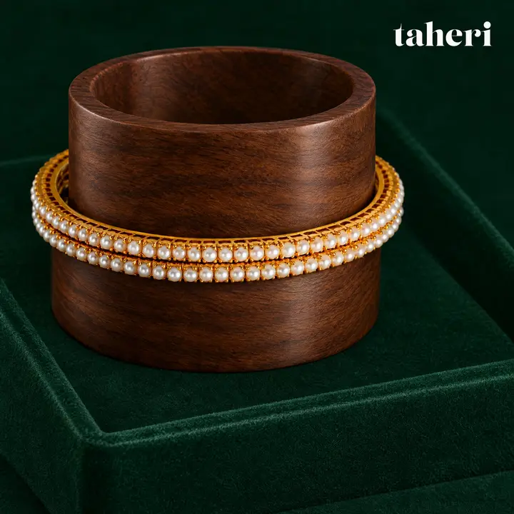 21k Yellow Gold Stone Bangle with Pearl design 30 by TAHERI