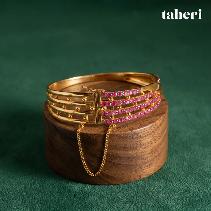 21k Yellow Gold Stone Bangle with Ruby design 33 by TAHERI