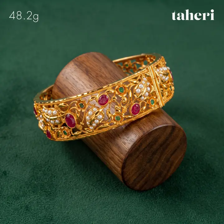 21k Yellow Gold Stone Bangle with Ruby design 35 by TAHERI