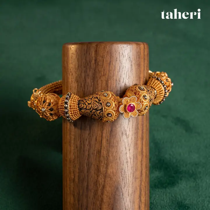 21k Two-Tone Gold Stone Bangle with Ruby design 40 by TAHERI