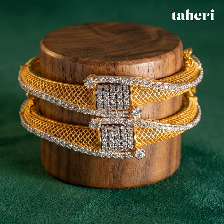 21k Yellow Gold Stone Bangle with Cubic Zirconia design 41 by TAHERI