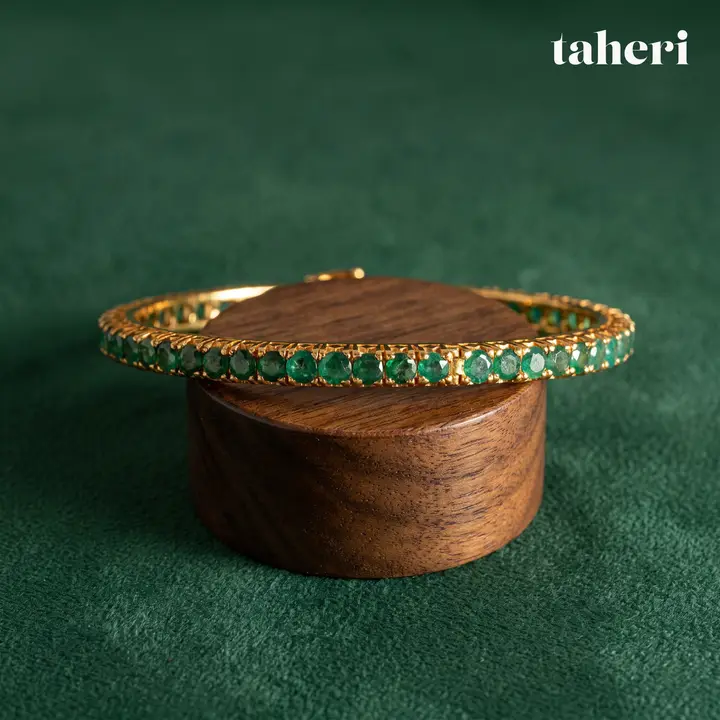 21k Yellow Gold Stone Bangle with Emerald design 42 by TAHERI