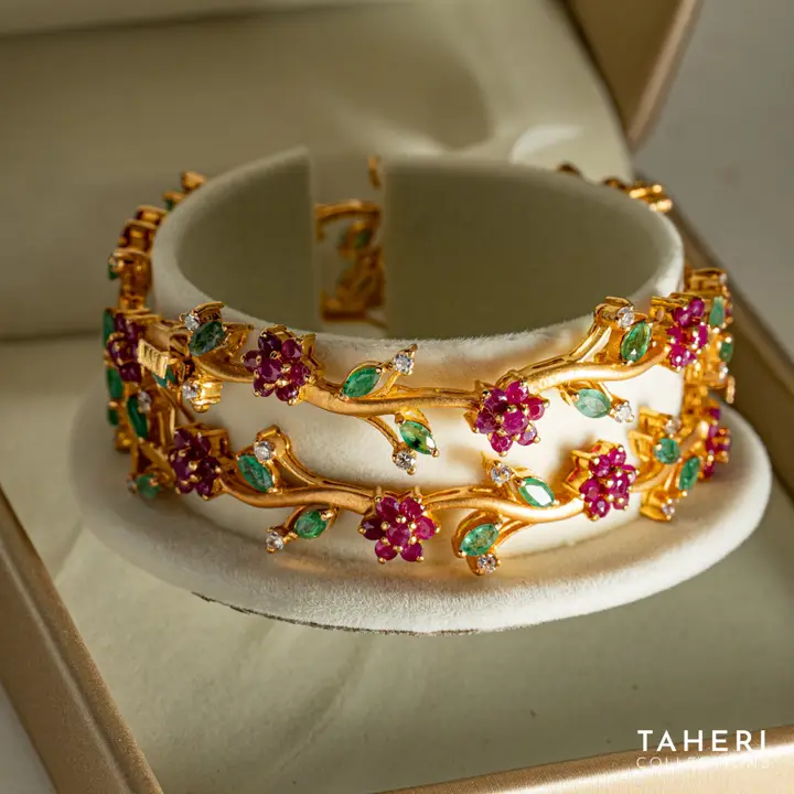 Yellow Gold Stone Bangle with Ruby design 49 by TAHERI