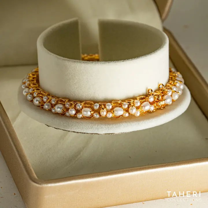 Yellow Gold Stone Bangle with Pearl design 50 by TAHERI