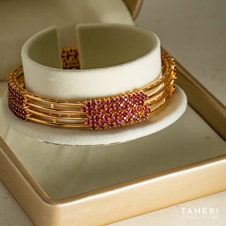 Yellow Gold Stone Bangle with Ruby design 51 by TAHERI