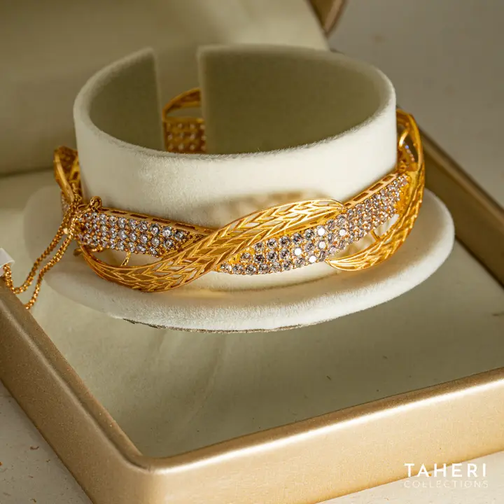 Yellow Gold Stone Bangle with Cubic Zirconia design 52 by TAHERI
