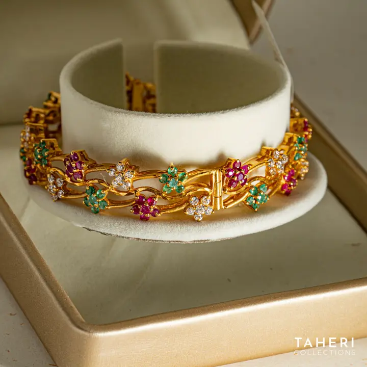 Yellow Gold Stone Bangle with Colored Stones design 53 by TAHERI