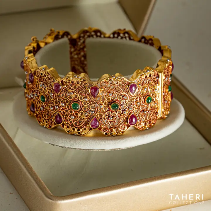 Yellow Gold Stone Bangle with Colored Stones design 54 by TAHERI