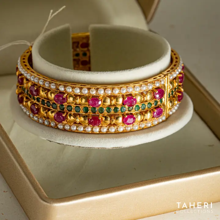 Yellow Gold Stone Bangle with Ruby design 55 by TAHERI