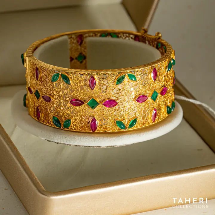 Yellow Gold Stone Bangle with Colored Stones design 57 by TAHERI