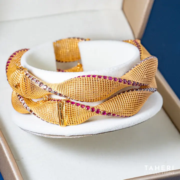 Yellow Gold Stone Bangle with Ruby design 58 by TAHERI