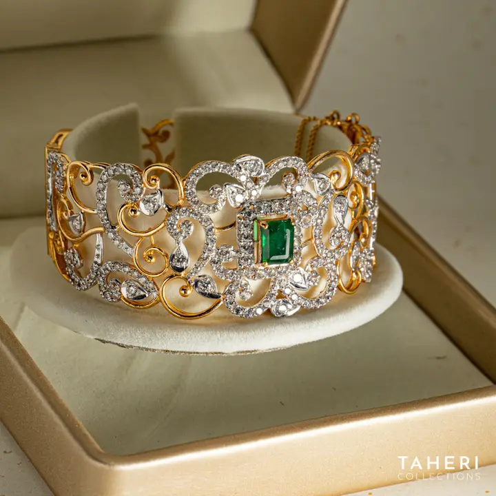 Two-Tone Stone Bangle with Emerald design 60 by TAHERI