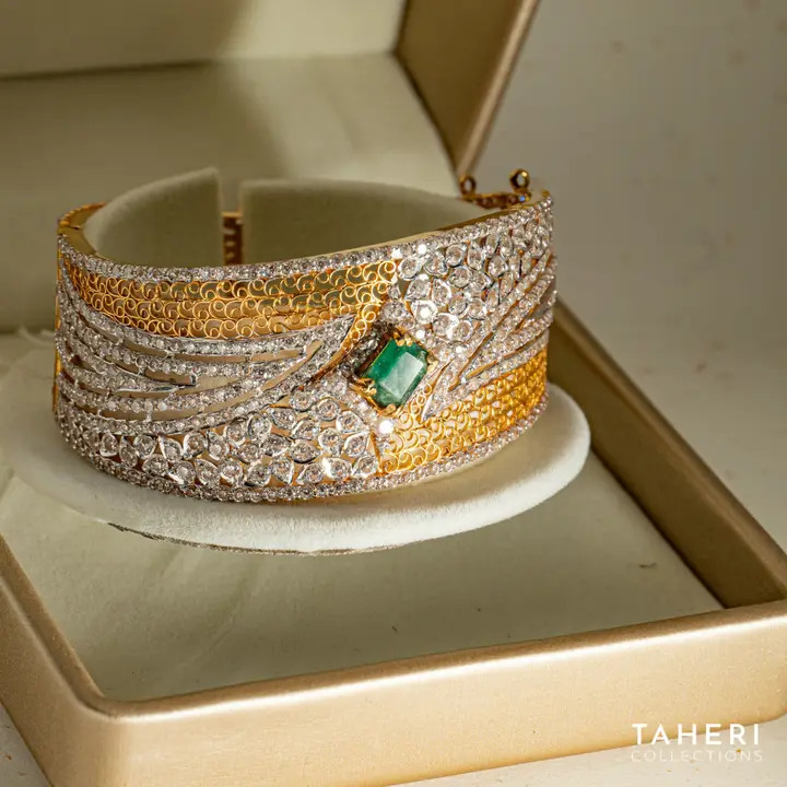 Two-Tone Stone Bangle with Emerald design 61 by TAHERI