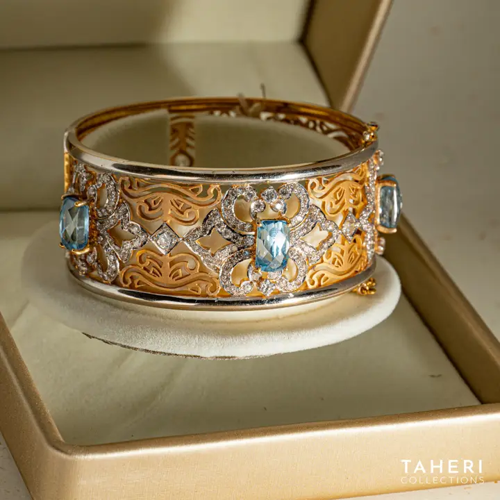 Two-Tone Stone Bangle with Colored Stones design 62 by TAHERI