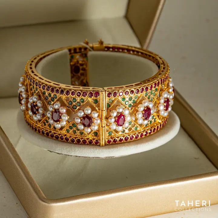 Yellow Gold Stone Bangle with Ruby design 63 by TAHERI