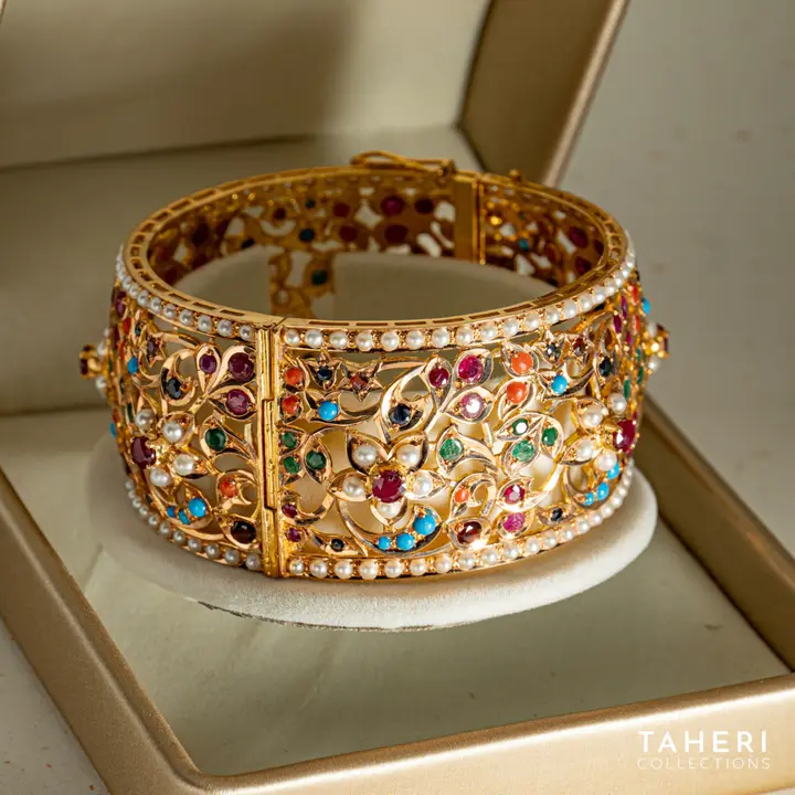 Yellow Gold Stone Bangle with Colored Stones design 64 by TAHERI