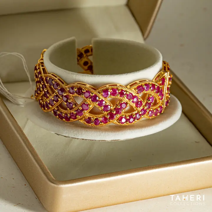Yellow Gold Stone Bangle with Ruby design 66 by TAHERI