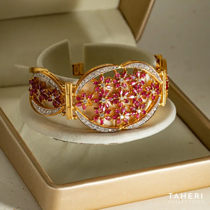 Yellow Gold Stone Bangle with Ruby design 67 by TAHERI