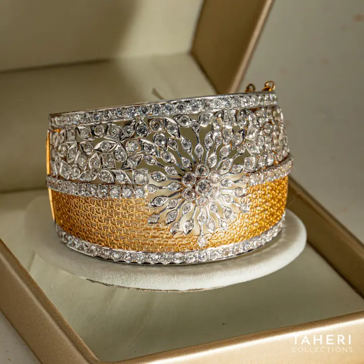 Two-Tone Stone Bangle with Cubic Zirconia design 70 by TAHERI