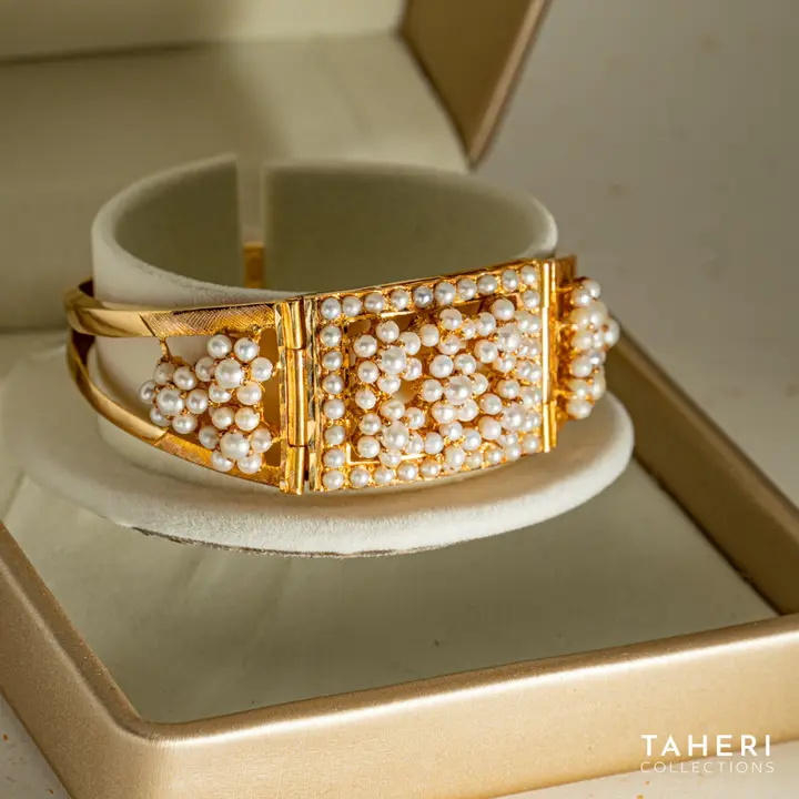 Yellow Gold Stone Bangle with Pearl design 71 by TAHERI