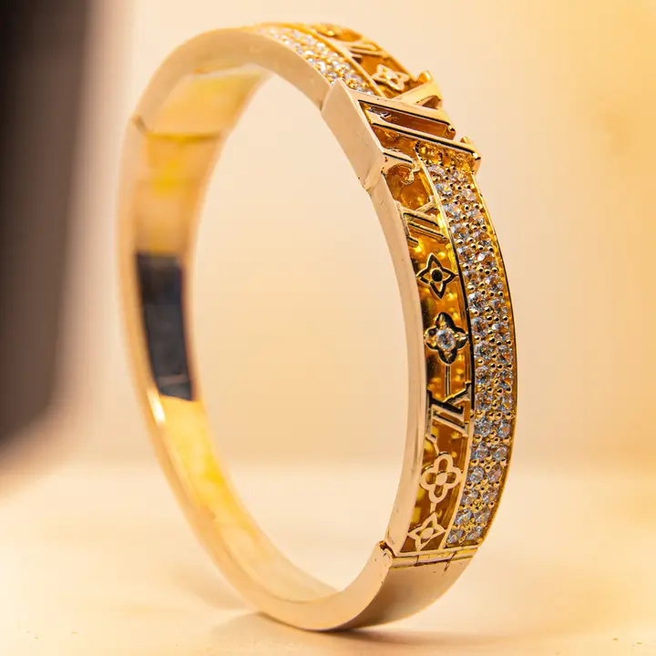 Yellow Gold Stone Bangle with Cubic Zirconia design 73 by TAHERI
