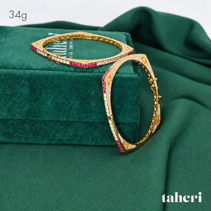 21k Yellow Gold Stone Bangle with Ruby design 68 by TAHERI