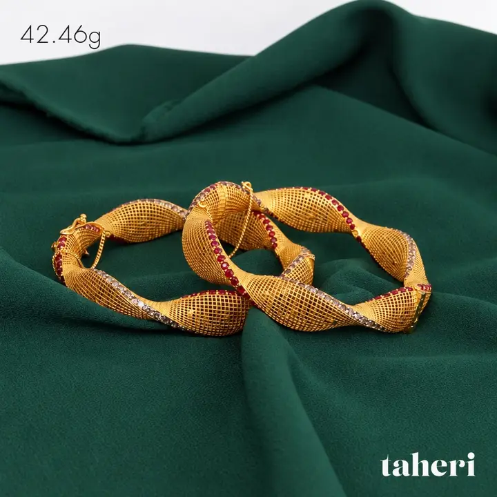 21k Yellow Gold Stone Bangle with Ruby design 69 by TAHERI