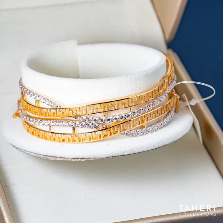 Yellow Gold Stone Bangle with Cubic Zirconia design 75 by TAHERI